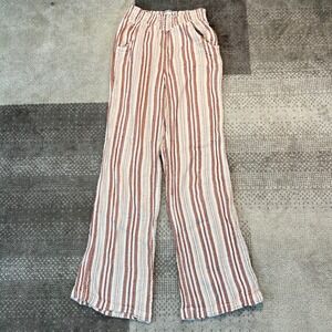 Billabong Womens Striped Wide Leg Pants Brown White Cotton Gauze Size Small